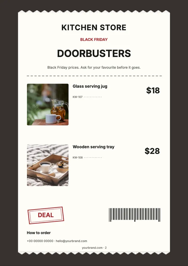 Page 2 of the Doorbuster Receipt kitchen & dining price list template: price list