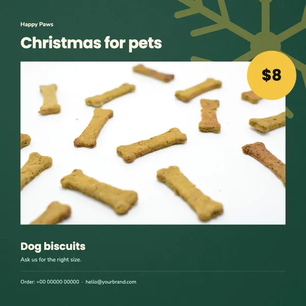 Page 1 of the Christmas Treats pet supplies flyer template: flyer