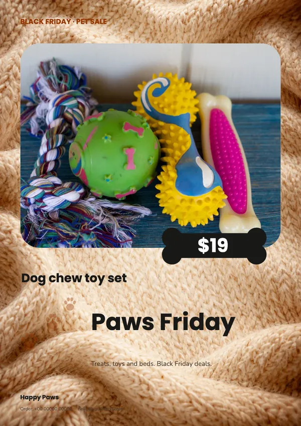 Page 4 of the Paws Friday pet supplies flyer template: flyer