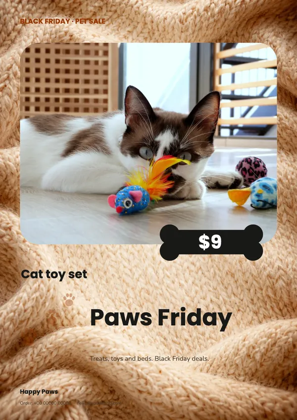 Page 5 of the Paws Friday pet supplies flyer template: flyer