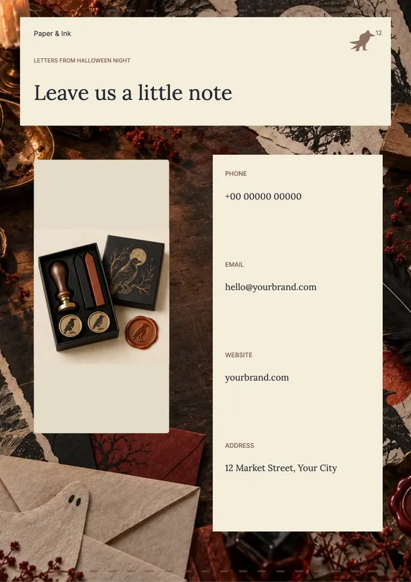 Page 12 of the Phantom Post stationery & office catalogue template: back page