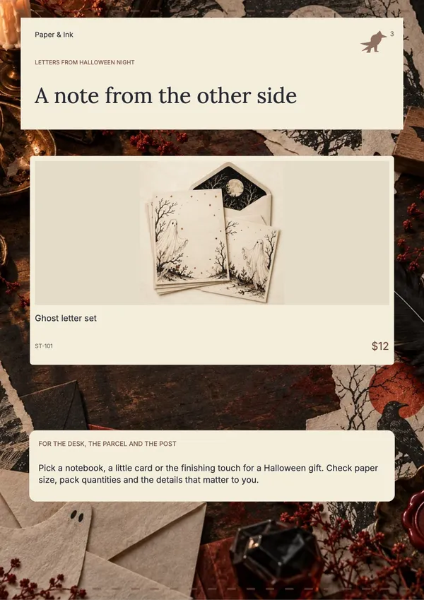 Page 3 of the Phantom Post stationery & office catalogue template: introduction
