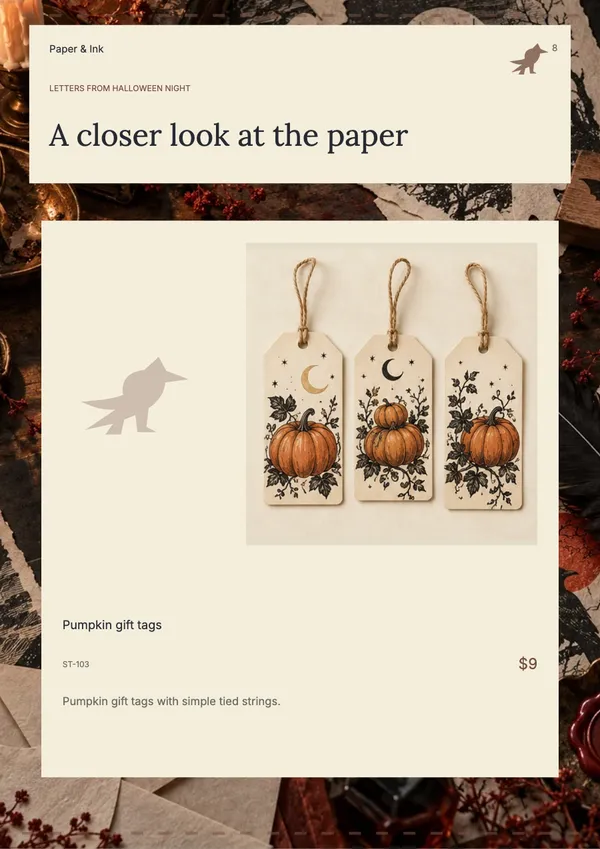 Page 8 of the Phantom Post stationery & office catalogue template: product feature